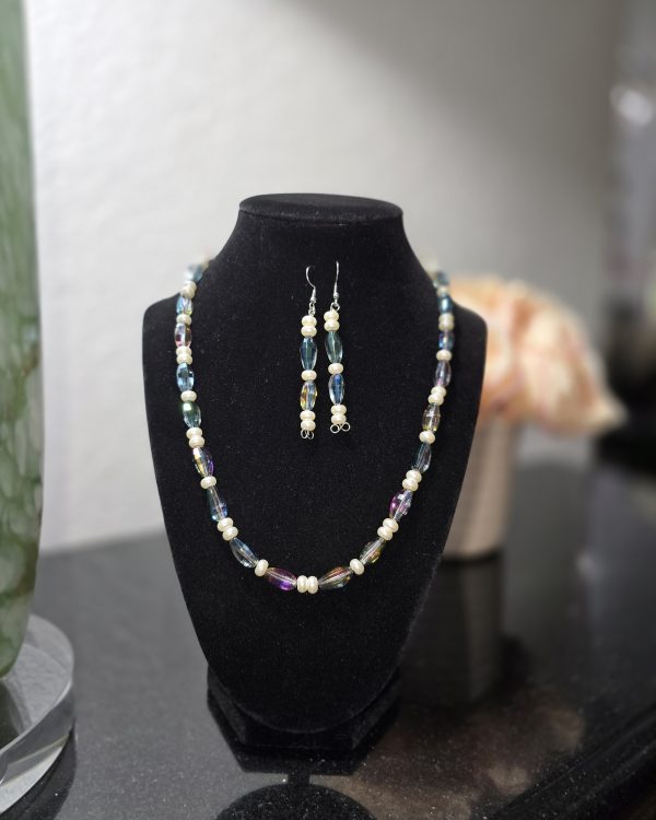 Iridescent Crystal & Pearl Accent Necklace Set