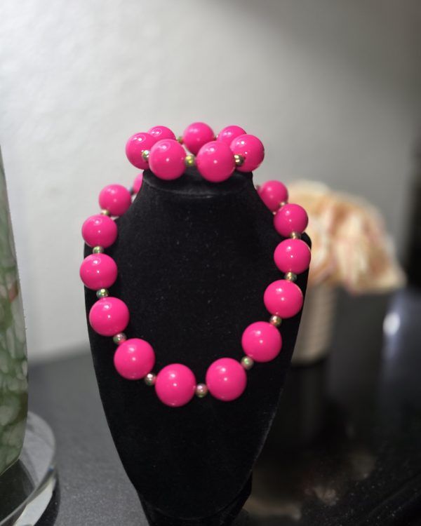 Bold Hot Pink Bubble Necklace & Bracelet Set