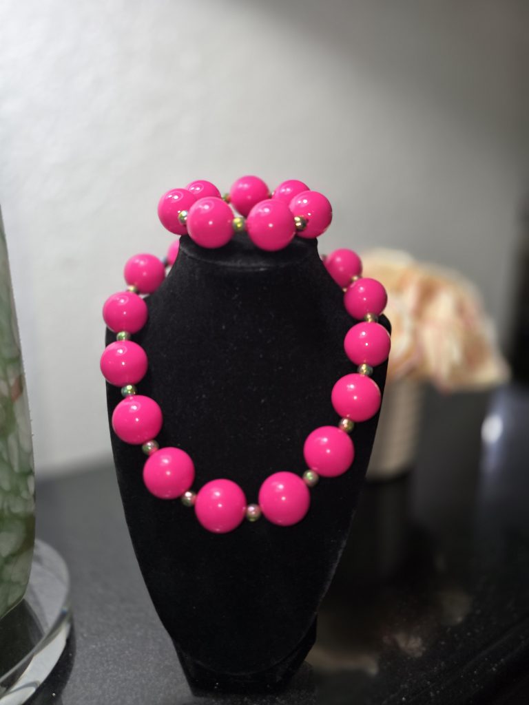 Bold Hot Pink Bubble Necklace & Bracelet Set
