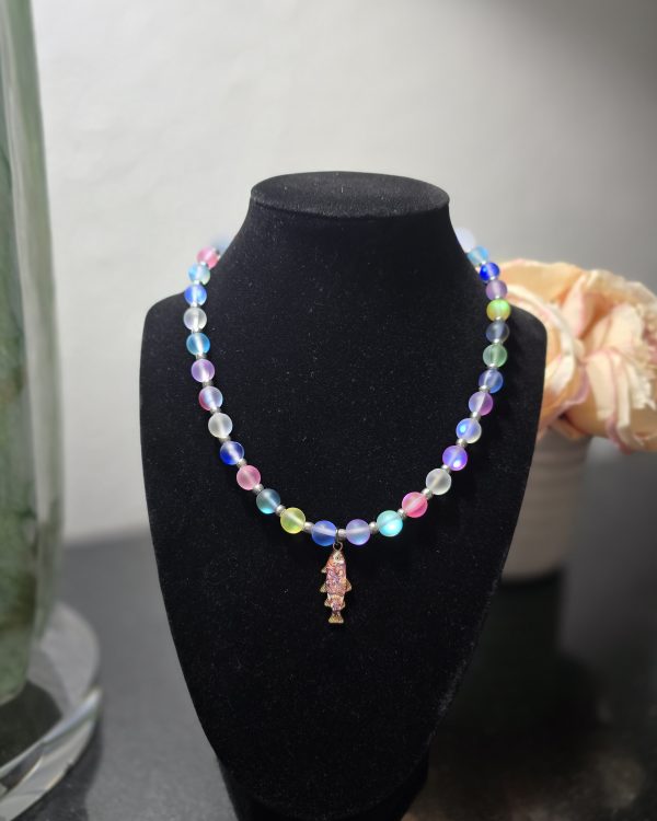 Iridescent Fish Charm Beaded Necklace