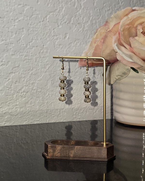 Gray Agate & Gold Dangle Earrings
